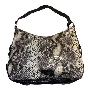 Nine & Co. Hobo Bag Black Cream Snakeskin Faux Leather Textured Silver-Tone